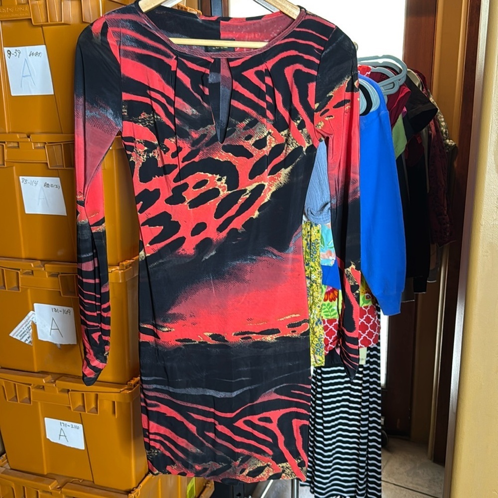 SentimentalNY by Sam Hourani Red Black Animal Print Bodycon Dress Size Small